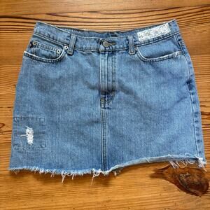 Polo Ralph Lauren 90s blue denim patch jean cutoff mini‎ skirt SIZE 8